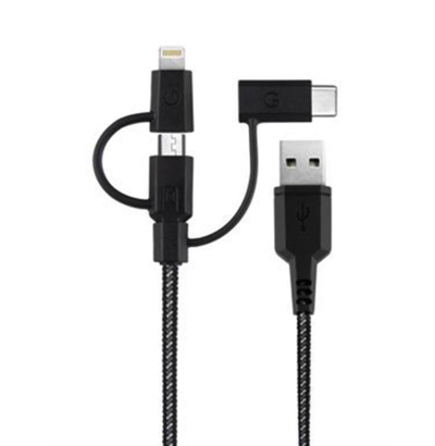 Energea NyloTough 3-in-1 Lightning + Micro-USB + USB-C Cable - 1